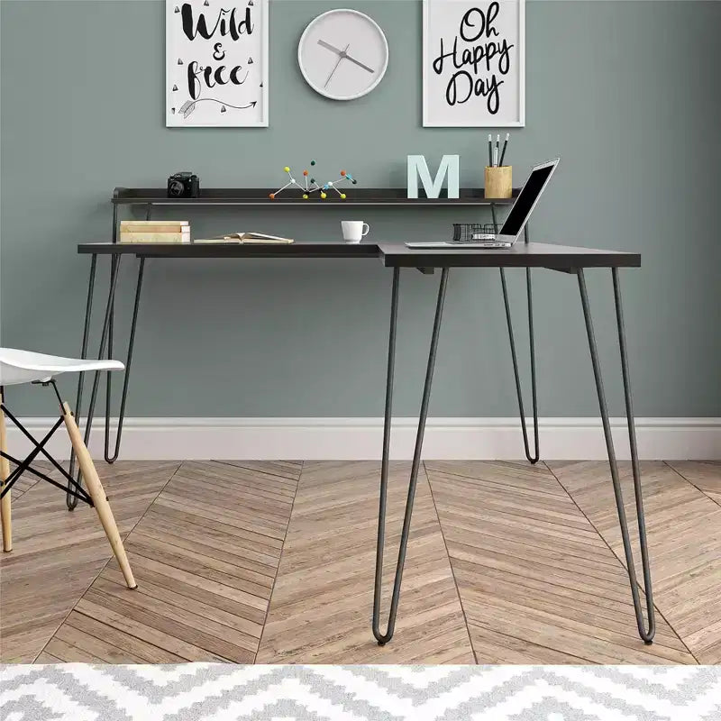 Bureau en L Ameriwood Home Haven avec étagère surélevée