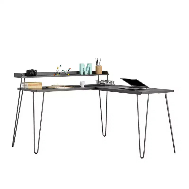 Bureau en L Ameriwood Home Haven avec étagère surélevée