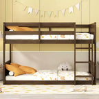 Whisen Twin Over Twin Rubber Wood Bunk Bed with Safety Guardrails and Ladder
