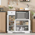 Meuble/Support micro-ondes de cuisine avec 3 portes et 1 tiroir, buffet avec étagères réglables, meuble de rangement pour garde-manger de cuisine
