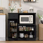 Meuble/Support micro-ondes de cuisine avec 3 portes et 1 tiroir, buffet avec étagères réglables, meuble de rangement pour garde-manger de cuisine