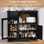 Meuble/Support micro-ondes de cuisine avec 3 portes et 1 tiroir, buffet avec étagères réglables, meuble de rangement pour garde-manger de cuisine