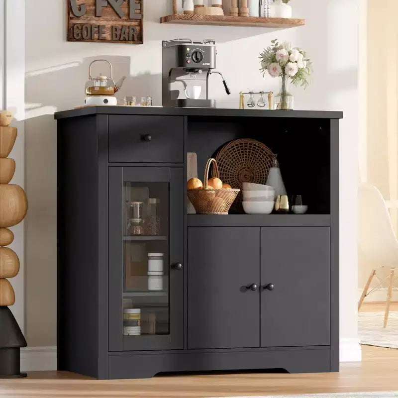 Kitchen Microwave Cabinets/Stand with 3 Doors and 1 Drawer, Buffet Cabinet Sideboard with Adjustable Shelves, Pantry Storage Cabinet for Kitchen