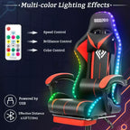 Fauteuil de Gamer Ergonomique de Bureau Hoffree Comfort Massage avec Repose-pieds et Lumière RGB