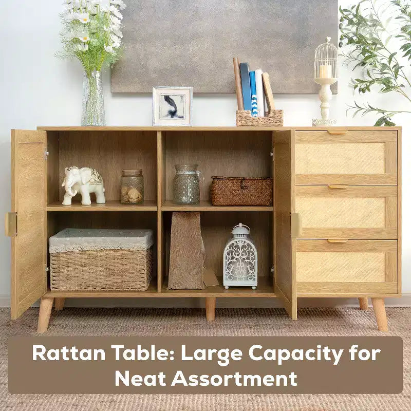 Home Imports Emporium Table en rotin à double porte – Meuble de rangement tressé naturel pour une décoration bohème moderne, Armoire de rangement polyvalente