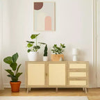 Home Imports Emporium Table en rotin à double porte – Meuble de rangement tressé naturel pour une décoration bohème moderne, Armoire de rangement polyvalente