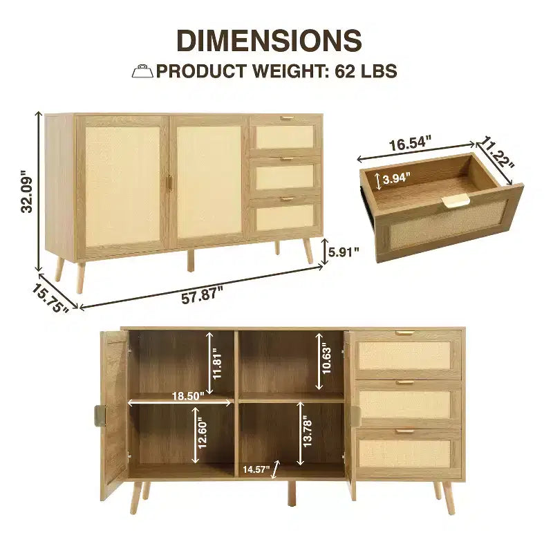 Home Imports Emporium Table en rotin à double porte – Meuble de rangement tressé naturel pour une décoration bohème moderne, Armoire de rangement polyvalente