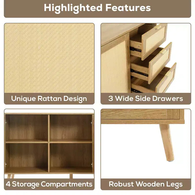 Home Imports Emporium Table en rotin à double porte – Meuble de rangement tressé naturel pour une décoration bohème moderne, Armoire de rangement polyvalente