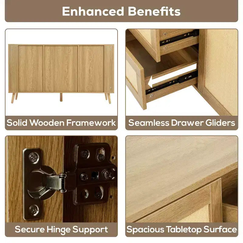 Home Imports Emporium Table en rotin à double porte – Meuble de rangement tressé naturel pour une décoration bohème moderne, Armoire de rangement polyvalente