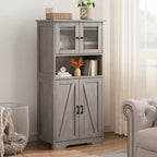 Meuble Colonne de Salle de Bain 128 cm avec Portes et Étagères Réglables, Meuble de Rangement pour Cuisine, Cellier, Salon