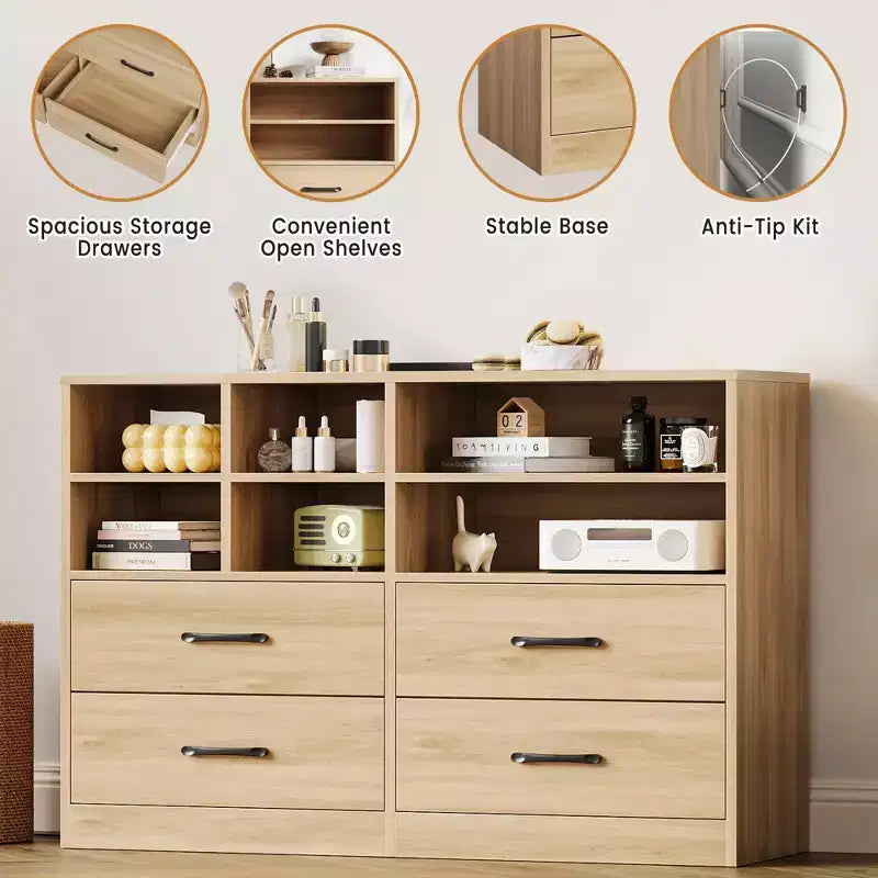 Commode Garvee à 4 tiroirs pour chambre à coucher, commode moderne, organisateurs de tiroirs de commode pour meuble TV avec 6 casiers de rangement pour salon, couloir