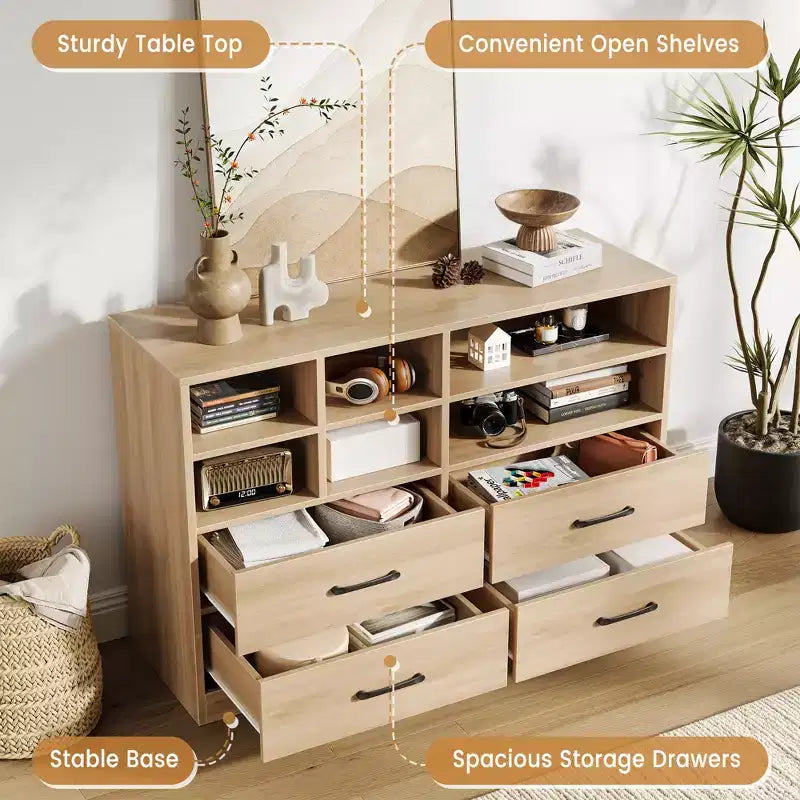 Commode Garvee à 4 tiroirs pour chambre à coucher, commode moderne, organisateurs de tiroirs de commode pour meuble TV avec 6 casiers de rangement pour salon, couloir