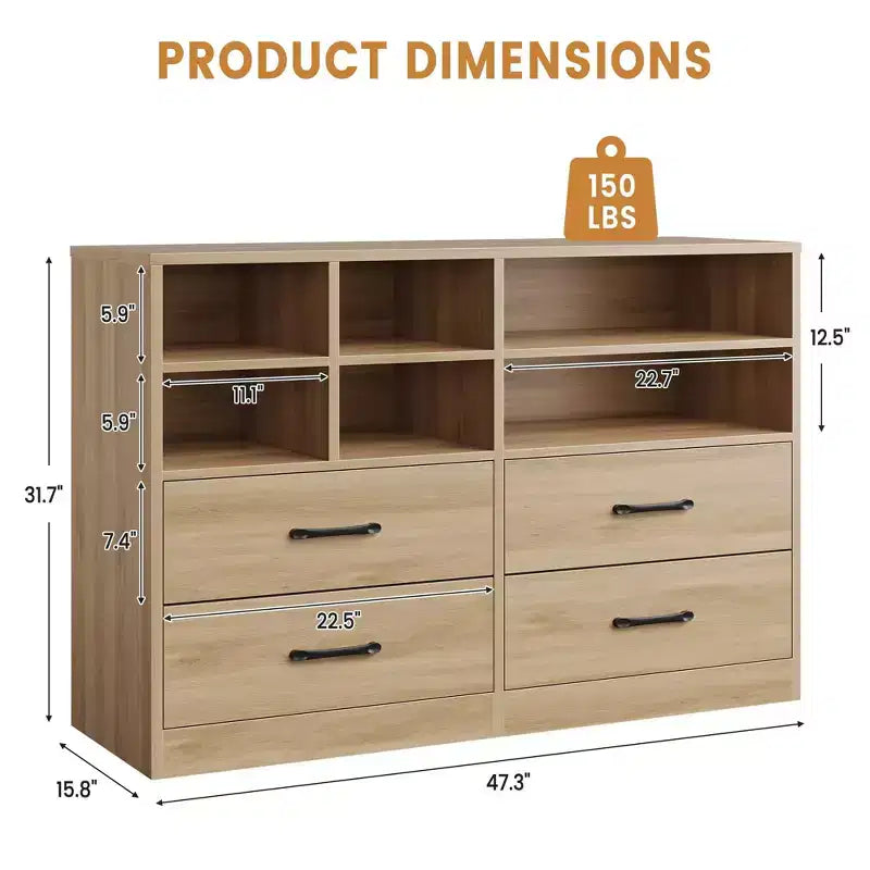Commode Garvee à 4 tiroirs pour chambre à coucher, commode moderne, organisateurs de tiroirs de commode pour meuble TV avec 6 casiers de rangement pour salon, couloir