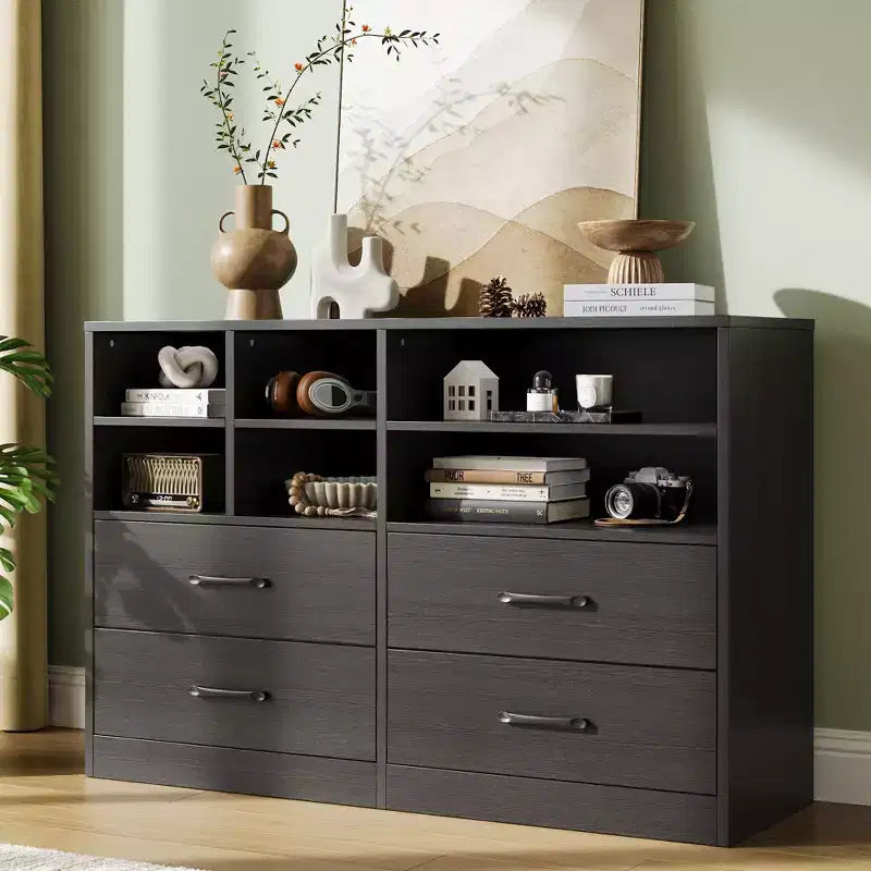Commode Garvee à 4 tiroirs pour chambre à coucher, commode moderne, organisateurs de tiroirs de commode pour meuble TV avec 6 casiers de rangement pour salon, couloir