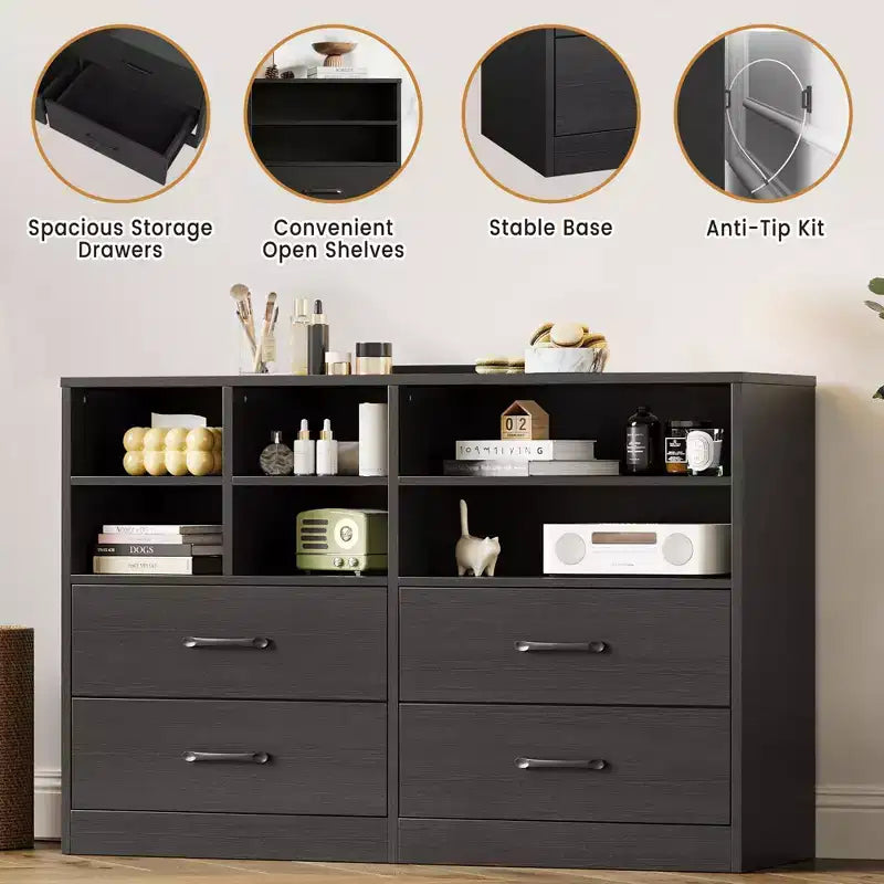 Commode Garvee à 4 tiroirs pour chambre à coucher, commode moderne, organisateurs de tiroirs de commode pour meuble TV avec 6 casiers de rangement pour salon, couloir