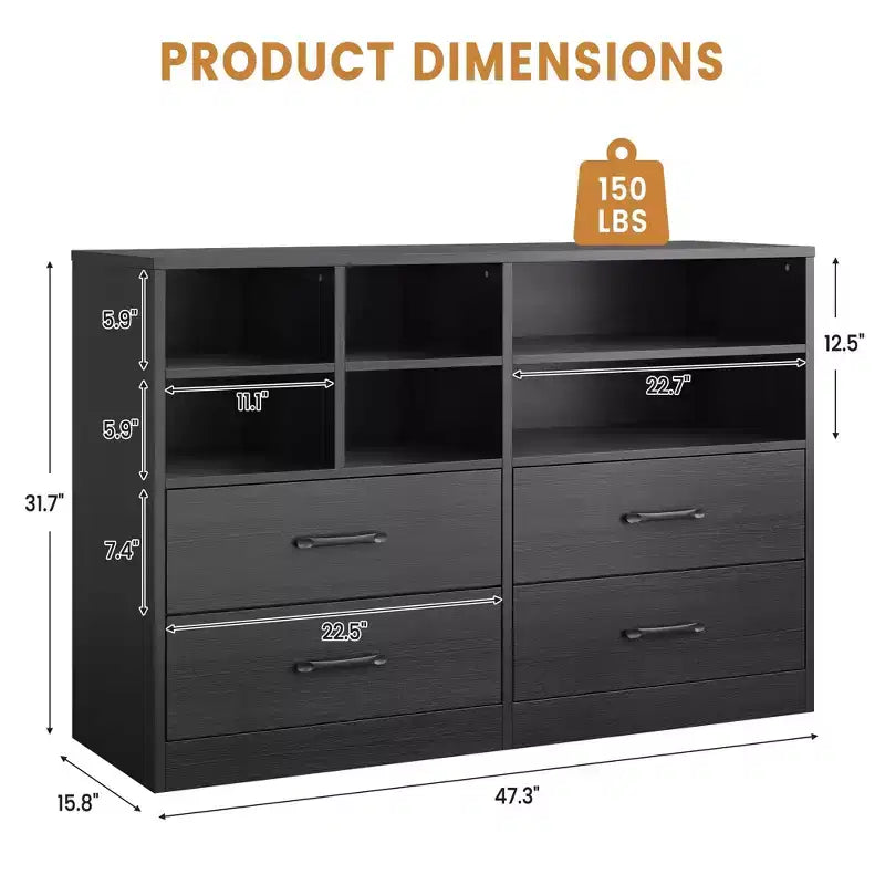 Commode Garvee à 4 tiroirs pour chambre à coucher, commode moderne, organisateurs de tiroirs de commode pour meuble TV avec 6 casiers de rangement pour salon, couloir