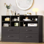 Garvee 4 Drawer Dresser for Bedroom, Modern Chest of Drawers, TV Stand Dresser Drawer Organizers with 6 Storage Cubbies for Living Room,Hallway