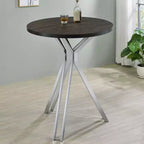 Table de bar Simple Relax en bois et métal avec plateau rond en chêne foncé et chrome