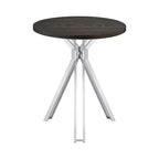 Table de bar Simple Relax en bois et métal avec plateau rond en chêne foncé et chrome