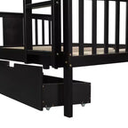 Lit superposé double sur double avec tiroirs de rangement et échelle, lit superposé convertible en bois pour enfants, adolescents et adultes, blanc/gris/espresso - ModernLuxe