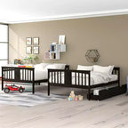 Lit superposé double sur double avec tiroirs de rangement et échelle, lit superposé convertible en bois pour enfants, adolescents et adultes, blanc/gris/espresso - ModernLuxe