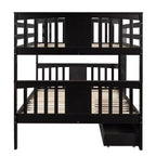 Lit superposé double sur double avec tiroirs de rangement et échelle, lit superposé convertible en bois pour enfants, adolescents et adultes, blanc/gris/espresso - ModernLuxe