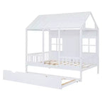 Lit cabane en bois pleine grandeur Whisen avec lit gigogne double, lit de repos en bois