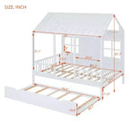 Lit cabane en bois pleine grandeur Whisen avec lit gigogne double, lit de repos en bois