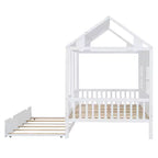 Lit cabane en bois pleine grandeur Whisen avec lit gigogne double, lit de repos en bois