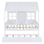 Lit cabane en bois pleine grandeur Whisen avec lit gigogne double, lit de repos en bois