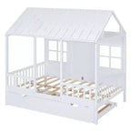 Lit cabane en bois pleine grandeur Whisen avec lit gigogne double, lit de repos en bois