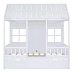 Lit cabane en bois pleine grandeur Whisen avec lit gigogne double, lit de repos en bois