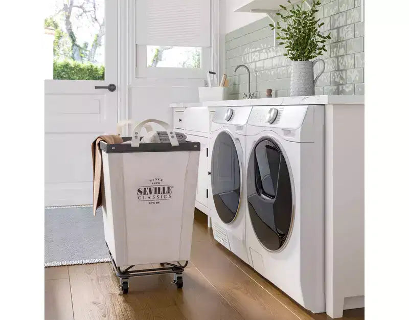 Panier à linge roulant commercial en toile blanc naturel Seville Classics, 22 P x 16 L x 27 H