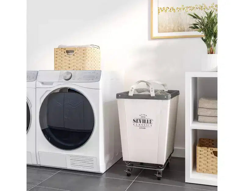 Panier à linge roulant commercial en toile blanc naturel Seville Classics, 22 P x 16 L x 27 H
