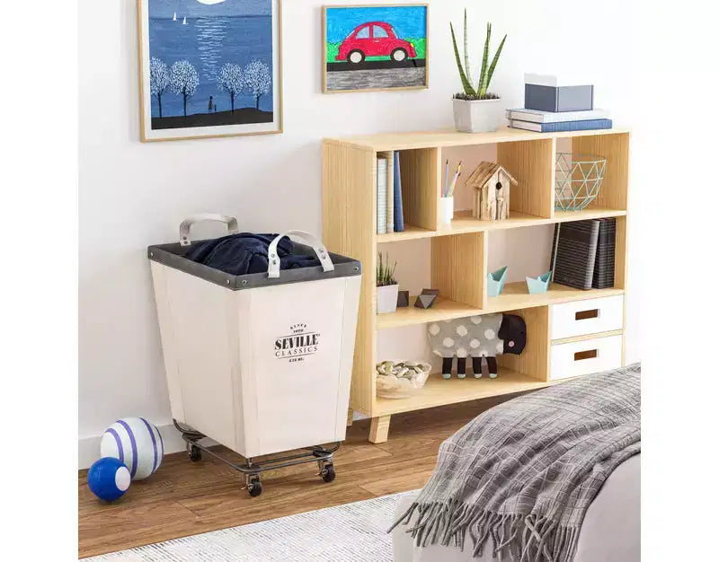 Panier à linge roulant commercial en toile blanc naturel Seville Classics, 22 P x 16 L x 27 H