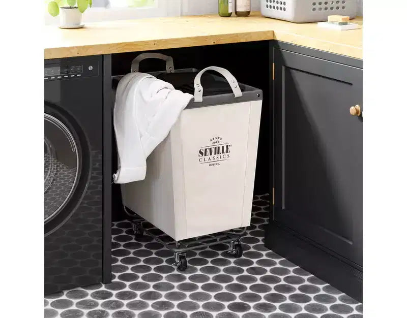Panier à linge roulant commercial en toile blanc naturel Seville Classics, 22 P x 16 L x 27 H