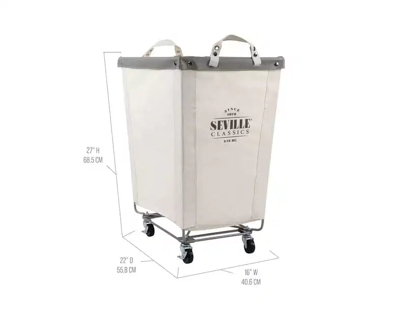Panier à linge roulant commercial en toile blanc naturel Seville Classics, 22 P x 16 L x 27 H