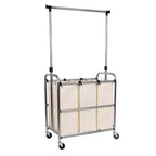 Seville Classics Rolling 3-Bag Steel Laundry Sorter w/ Hanging Bar