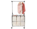 Trieur à linge Seville Classics à 3 sacs en acier à roulettes avec tringle de suspension