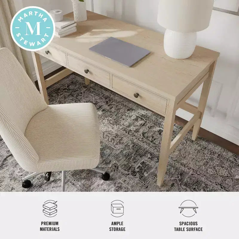 Bureau à 3 tiroirs Martha Stewart Rhett avec pieds fuselés