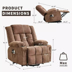 Fauteuil releveur électrique large avec massage et chauffage – Idéal pour les seniors, 3 positions, chargement USB, porte-gobelets, poches latérales