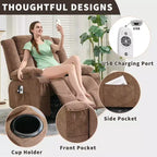 Fauteuil releveur électrique large avec massage et chauffage – Idéal pour les seniors, 3 positions, chargement USB, porte-gobelets, poches latérales
