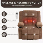 Fauteuil releveur électrique large avec massage et chauffage – Idéal pour les seniors, 3 positions, chargement USB, porte-gobelets, poches latérales