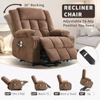 Fauteuil releveur électrique large avec massage et chauffage – Idéal pour les seniors, 3 positions, chargement USB, porte-gobelets, poches latérales