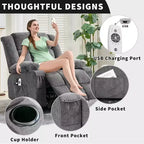 Fauteuil releveur électrique large avec massage et chauffage – Idéal pour les seniors, 3 positions, chargement USB, porte-gobelets, poches latérales
