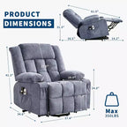Fauteuil releveur électrique large avec massage et chauffage – Idéal pour les seniors, 3 positions, chargement USB, porte-gobelets, poches latérales