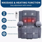 Fauteuil releveur électrique large avec massage et chauffage – Idéal pour les seniors, 3 positions, chargement USB, porte-gobelets, poches latérales