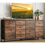 Commode de 160 cm avec 14 tiroirs en tissu, meuble TV commode large avec ports USB intégrés