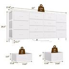 Commode de 160 cm avec 14 tiroirs en tissu, meuble TV commode large avec ports USB intégrés