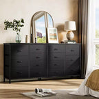 Commode de 160 cm avec 14 tiroirs en tissu, meuble TV commode large avec ports USB intégrés